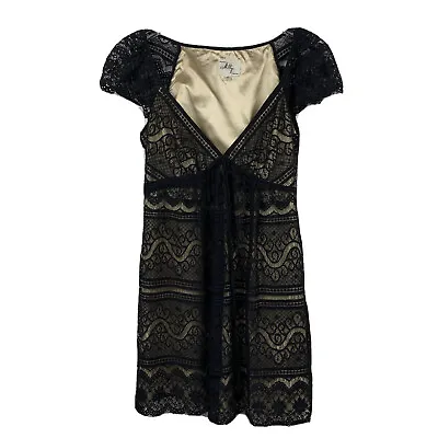 Milly Dress 4 Womens Black Lace Front Tie Mini Short Sleeve Empire Waist Tie • $32.80