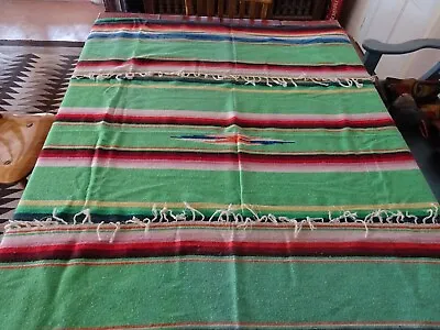 VINTAGE MEXICO Mexican Saltillo Serape Wool Blanket Textile XL 60  X 90  VIBRANT • $125