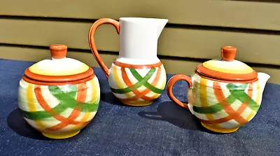 Set Of 3 Vintage 50's VERNON KILNS VERNONWARE HOMESPUN Cream Sugar Small Pitcher • $29.99