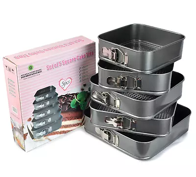 Cake Tins Set Of 5 Square Non Stick Baking Trays Springform Loose Base • £11.99