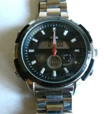 O.T.S. Analogue / Digital Multi Function Black & Silver Sports Watch T8215G-Used • $18.66