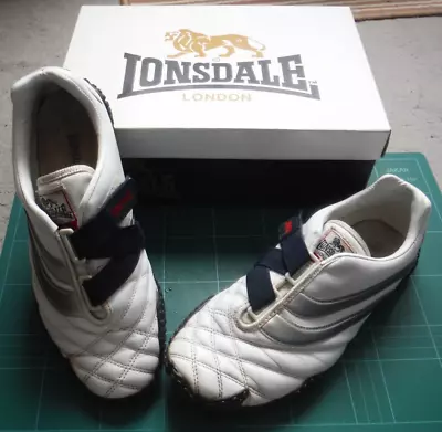 Lonsdale London Fulham 11 White Navy Red Leather Trainers UK Size 6 With Box • £18