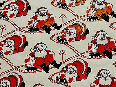 Vtg Christmas Wrapping Paper Gift Wrap Santa Train Railroad Track Nos • $7.46