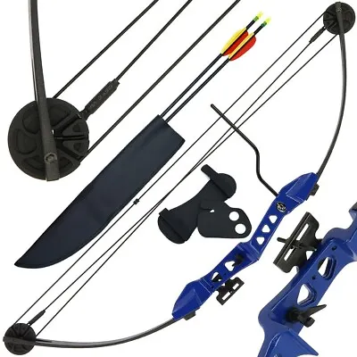 Compound Bow & Arrow Archery Set 29lb Powerful 32  Target Shooting Hunting Blue • £55.50