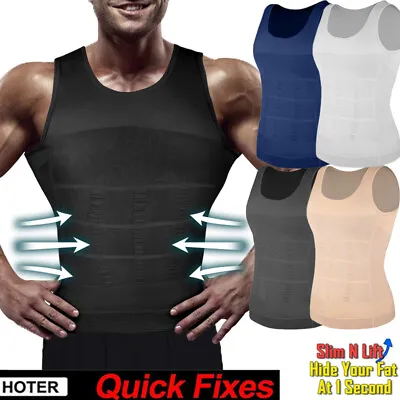 Men's Slimming Body Shaper Underwear Corset Compression Vest Singlet Dad Bod Gym • $9.99