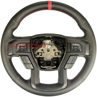 Black Side Hole Leather Steering Wheel Red Stitch Wrap Cover For Ford F-150 F250 • $55.19