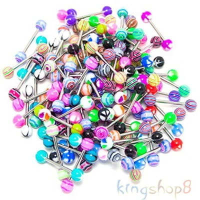 $6.49 • Buy 100/50Pcs Lot 14g Tongue Rings Bar Balls Barbell Body Piercing Jewelry Hot Sell