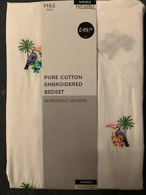 M&S Pure Cotton Embroidered Duvet Set.  Double.           • £30