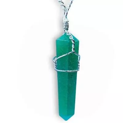 Green Aventurine Stone Double Point Pendant Necklace • $15.91