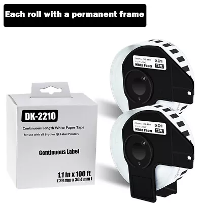 2Roll 1-1/7  X 100' Continuous Name Label DK-2210 Compatible Brother QL-580N 570 • $19.99