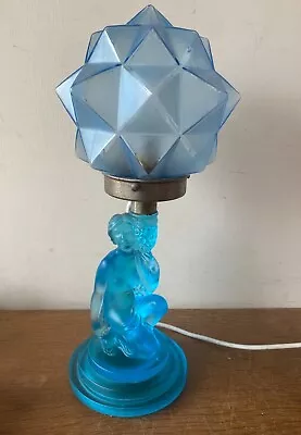 Walther & Sohne Art Deco Glass Lamp Turquoise Blue PAT Tested • £225