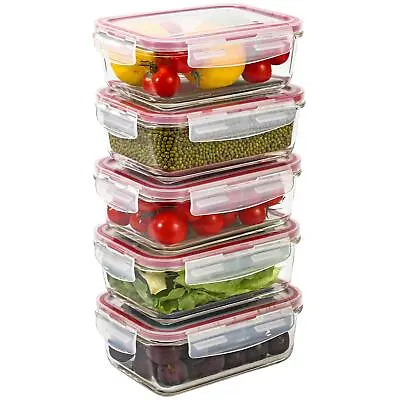 Vinsani 5-Pack Set Food Storage Glass Containers Meal Prep With Lids 840ML • £19.99