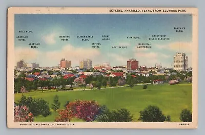 Amarillo Skyline Buildings Labeled Ellwood Park Texas Vintage Postcard • $9.99