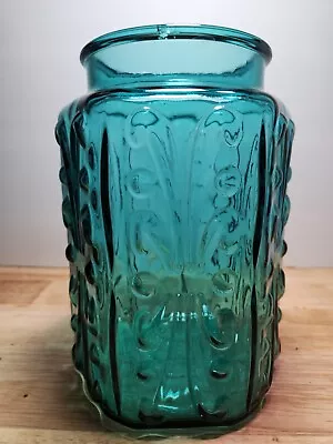 Vintage LE Smith Imperial Atterbury Scroll Blue Glass Canister Jar 7.5   • $20