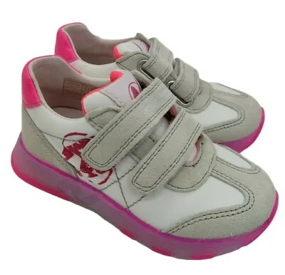 Naturino Girls Infant  White Pink Purple Leather Trainers Summer Size 6 Uk • £23.99