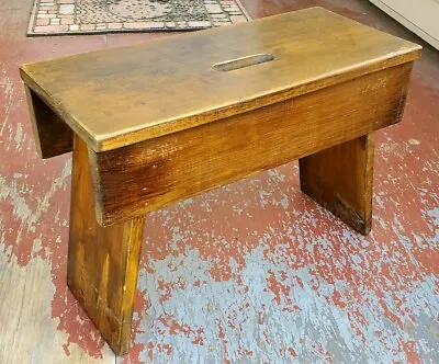 Vintage Primitive Wooden Carry Bench Step Stool Ottoman 21x15x10 • $79.99