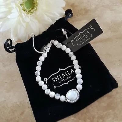 £6 • Buy Shimla Bracelet,  White And Grey Marbled With Crystals NEW