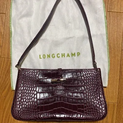 Longchamp ROSEAU Rozo Leather Shoulder Bag Croc Embossed Bordeaux • $149.98