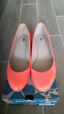 JCREW JANEY Neon Orange Patent Leather Round Toe Flats - Size 9M • $14.99