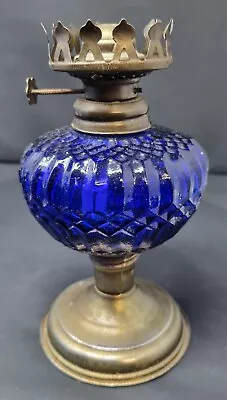 Vintage Blue Decorative Glass And Metal Oil Lamp • £19.99