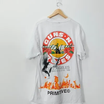 Guns N Roses T Shirt Men Large White Cotton Rock Band Los Angeles PRIMITIVE 1989 • $24.88