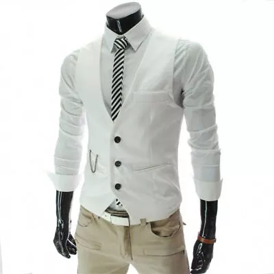 Mens Vest Business Slim Fit Sleeveless Suit Tuxedo Waistcoat Top Wedding Formal • $18.90