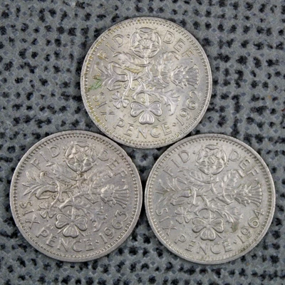 Sixpence 1962 1963 1964 X3 Date Run Small Job Lot Queen Elizabeth II CuNi GB UK • £1.49