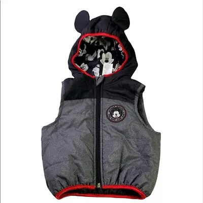 Disney Juniors Mickey Mouse Kids Size 2T Quilted Puffer Hoodie Vest • $8.37