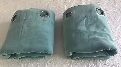 IKEA SANELA Curtains 2 Velvet Light Green-Blue Turquoise 55x98” Cotton • $70