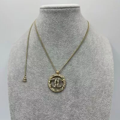 Genuine Chanel Necklace Coco Mark 16in-23in Gold Stone Excellent+ Japan 311360 • $625