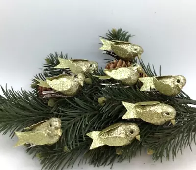 8 Gold Songbird Mini Tree Clip On Christmas Tree Ornament Gold Glitter • $14.99