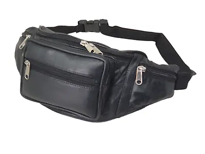 Genuine Leather Travel Waist Bag Bum Bag Hip Pouch Belly Pack 6 Zip Compartments • £8.90