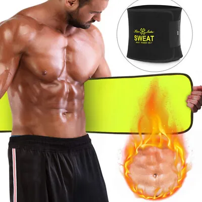 Men Abdomen Fat Burner Body Shaper Sweat Sport Waist Trainer Cincher Corset Belt • £12.79