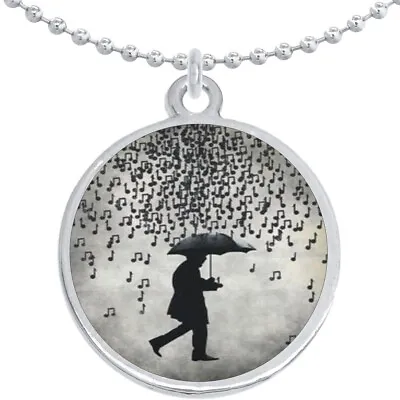 Music Notes Rain Round Pendant Necklace Beautiful Fashion Jewelry • $15.88