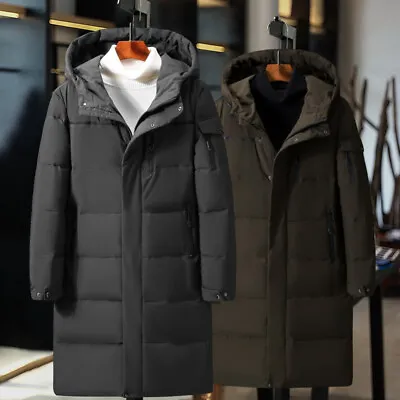 Mens Duck Down Jacket Mid-length Thickened Casual Winter Warm Hooded Puffer Coat • $43.38