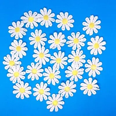 24x White Daisy Flower With Yellow Center Embroidered Sew On Applique Patch For  • £2.99