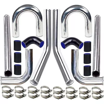 ✨2.5  Universal Aluminum Turbo Intercooler Elbow Pipe Kit+Silicone Hose + Clamp • $98.94