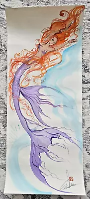 ORIGINAL Vintage Terry Cramolini Watercolor Painting - Koi Mermaid Nude Fantasy • $20