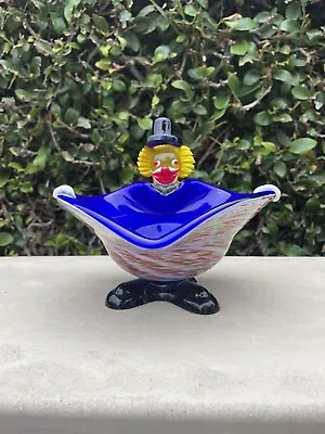 Murano Clown Bowl Blue Glass Confetti Base 8  Across Great Face And Hair • $68