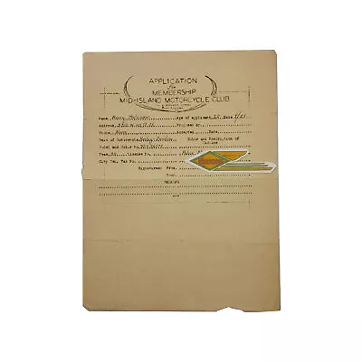 ORIGINAL HARLEY 1930's (MID-ISLAND M/C) MEMBERSHIP APPLICATION - KNUCKLEHEAD • $24.99