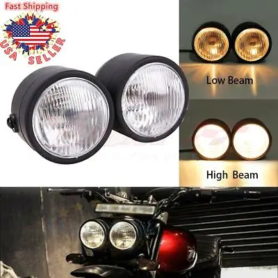 Motorcycle Dual 4.5  Twin Front Head Lights Lamp Black For Harley Street Fighter • $34.73