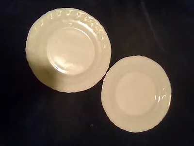 2 X Vintage McK Embossed Floral Milk Glass Dinner Plate 9  VERY OLD • $5