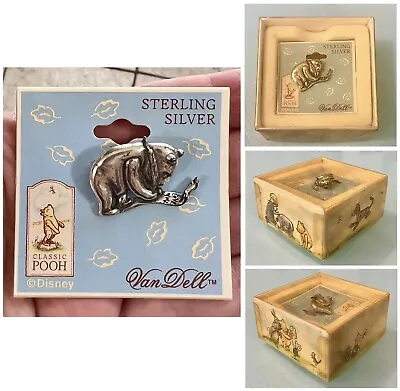 Van Dell Sterling Silver Disney WINNIE THE POOH Brooch Pin Illustrated Gift Box • $15.99
