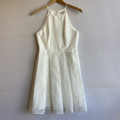 $24.50 • Buy FOREVER NEW | Size 10 | White Stripe Fit Flare Halter Pleat Dress Party Cocktail