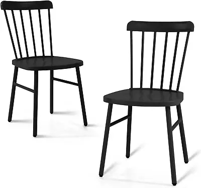 Metal Chairs Chic Dining Chair Set Bistro Cafe Chairs Spindle Back Design Black • $142.99