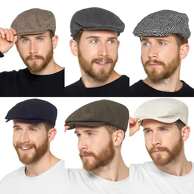£5.99 • Buy Mens Flat Caps Herringbone Linen Wool Tweed Blend Baker Boy Gatsby Newsboy Hat