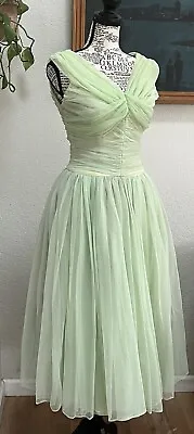 1950s Chiffon Prom Dress Light Green Mint Sherbet Vintage XXS XS 0-2 Ruched Net • $150