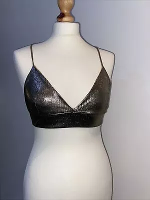 £10.99 • Buy Gold Bralette Size M 8-10 Rave Ibiza Metallic Funky Crop Top Shiny Strappy Party
