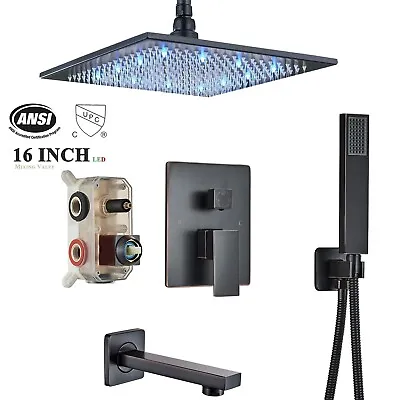 Oil Rubbed Bronze Shower Faucet Set 16  LED Rain Shower Head Combo Ceiling Mount • $107.99