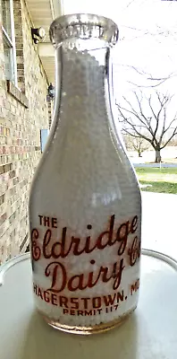 Vintage Eldridge Dairy Co Hagerstown MD Pyro Milk Bottle Quart Orange Lettering • $84.99